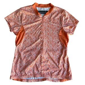 Novara Women's Cycling Bike Shirt Orange Gray Print 1/2 Zip Pouch Pocket Size M